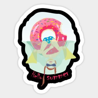 Hello summer watercolor digital illustration Sticker